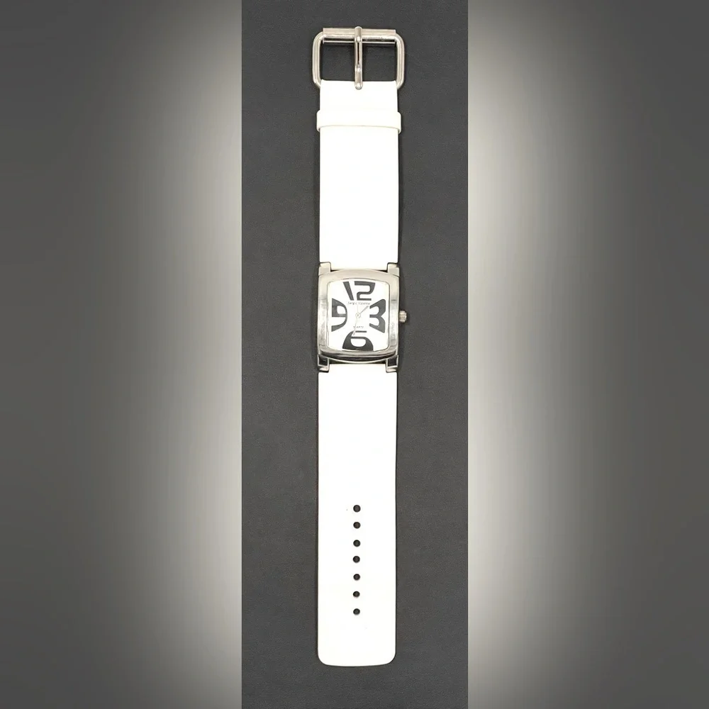 Modern Funky Sergio Valente Watch Square White Black Quartz Retro Groovy Whimsy
